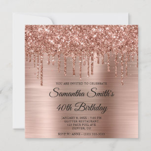 Invitation Parties scintillant rose de goutte d'or et Foil 40
