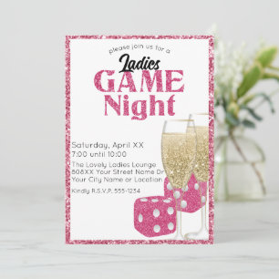 Invitation Parties scintillant rose Dice et Champagne Dames s