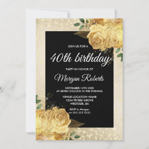 Invitation Parties scintillant Rose d'or Floral 40e fête d'an