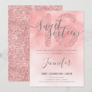 Invitation Parties scintillant Rose dorée rose pâle 16