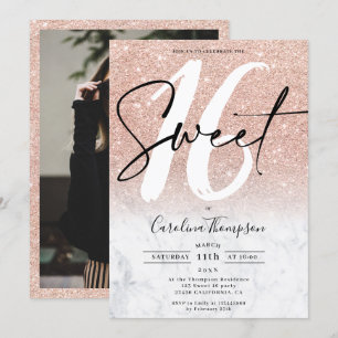 Invitation parties scintillant Rose en or en marbre photo fro