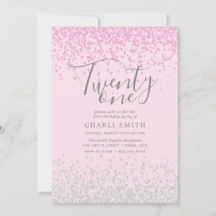 Invitation Parties scintillant rose et argent Filles 21ème an