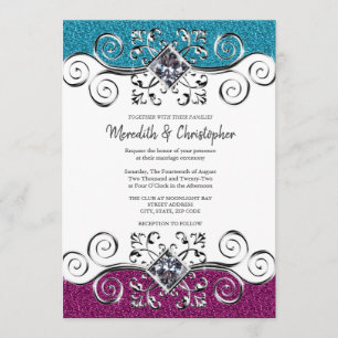 Invitation Parties scintillant rose et bleu élégant Mariage à