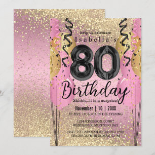 Invitation Parties scintillant rose et or 80e anniversaire In