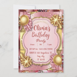 Invitation Parties scintillant rose et or Anniversaire Invita