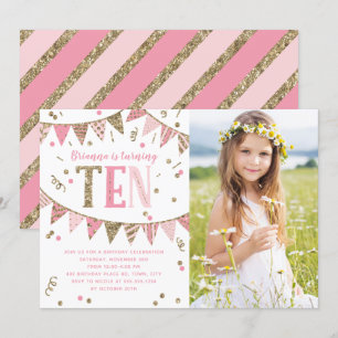 Invitation Parties scintillant rose et or Dixième anniversair