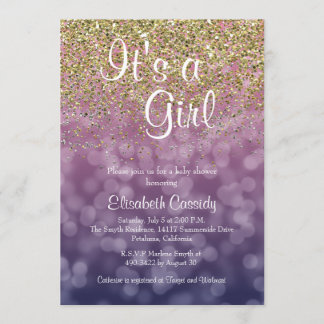 Invitation Parties scintillant rose et or saupoudrer Baby sho