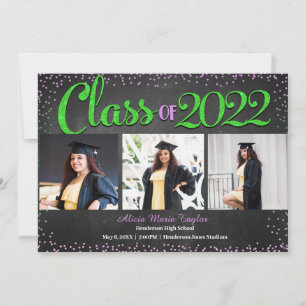 Invitation Parties scintillant rose et vert Photo Graduation 