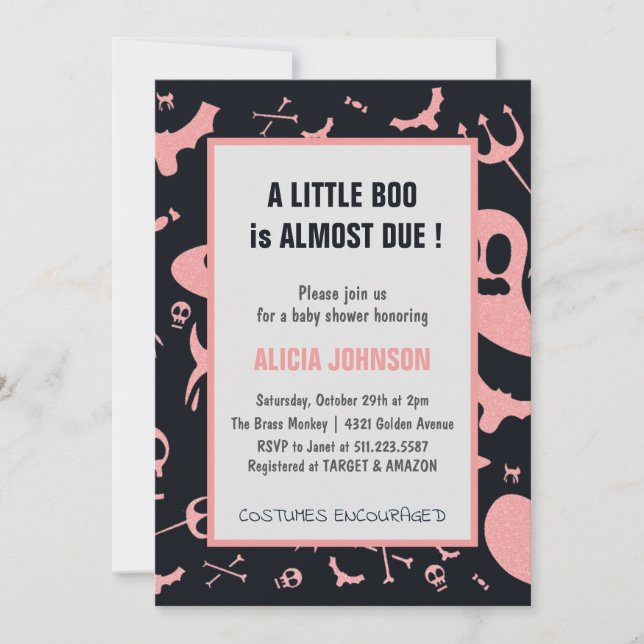 Invitation Parties scintillant rose Fantômes Octobre Baby sho (Devant)