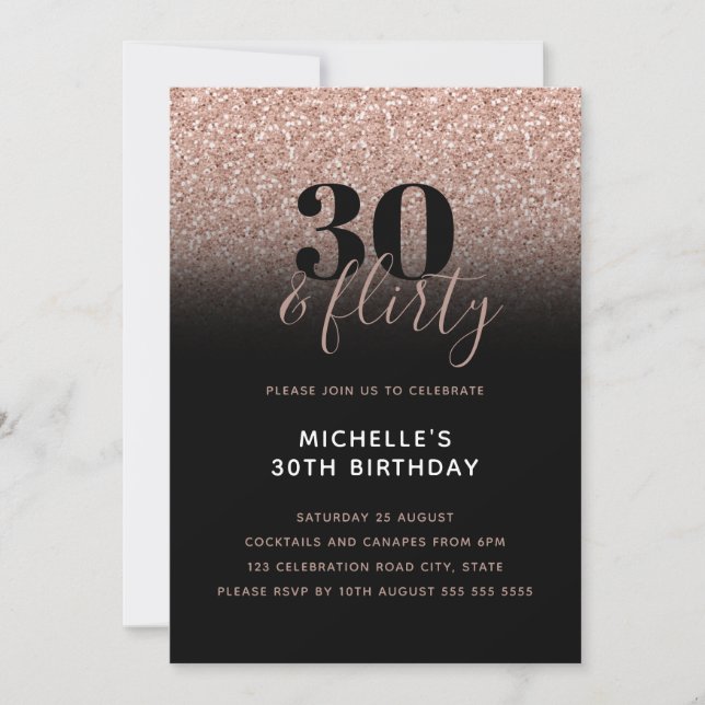 Invitation Parties scintillant rose Faux 30 & Flirty 30e anni (Devant)