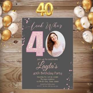 Invitation Parties scintillant rose fille Photo 40e anniversa