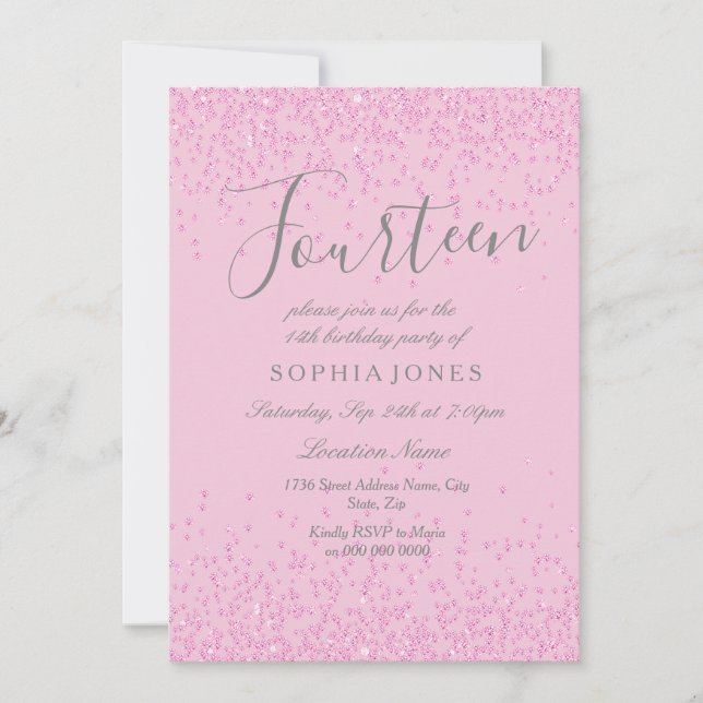 Invitation Parties scintillant rose Filles 14e anniversaire I (Devant)