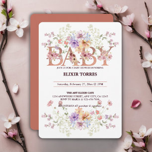 Invitation Parties scintillant rose floral Baby shower Monogr