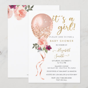 Invitation Parties scintillant rose floral balloon Baby showe