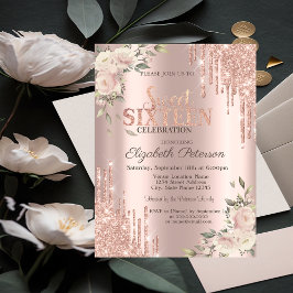 Invitation Parties scintillant Rose Floral Or Floral Sweet 1