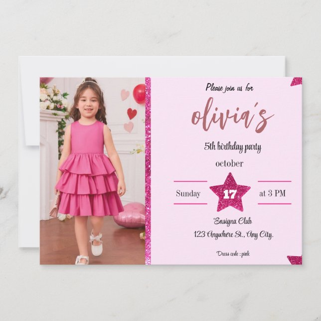 Invitation parties scintillant rose girly mignonne (Devant)