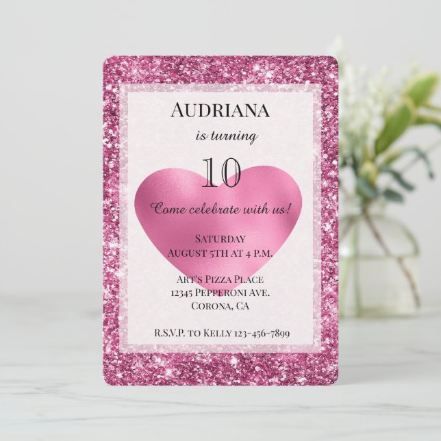 Invitation Parties scintillant rose Glam Coeur Anniversaire (Debout devant)