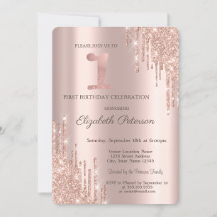 Invitation Parties scintillant Rose Gold 1er anniversaire fêt