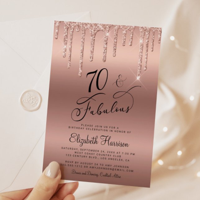 Invitation Parties scintillant Rose Gold 70th Birthday Party (Créateur téléchargé)