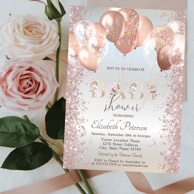 Invitation Parties scintillant rose Gold Balloons Confetti Si (Créateur téléchargé)