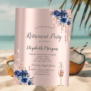 Invitation Parties scintillant Rose Gold, Blue Flowers Retrai
