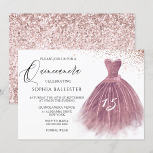 Invitation Parties scintillant rose Gold Blush Gown Quinceane