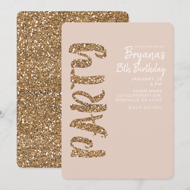 Invitation Parties scintillant Rose Gold Blush N'IMPORTE QUEL (Devant / Derrière)