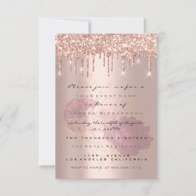 Invitation Parties scintillant  Rose Gold Bridal Sweet 16e Ma (Devant)