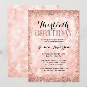 Invitation Parties scintillant Rose Gold Faux Lumières 30e an