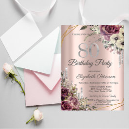 Invitation Parties scintillant Rose Gold Floral 80e anniversa