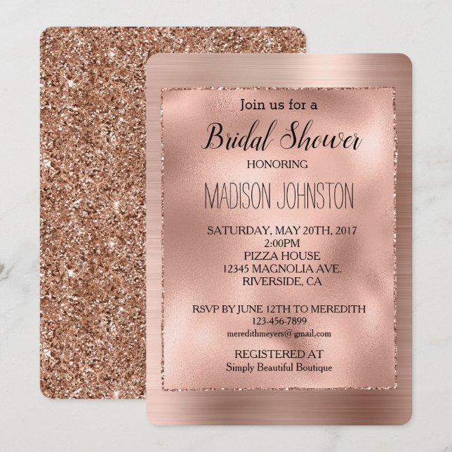 Invitation Parties scintillant rose Gold Glam (Devant / Derrière)