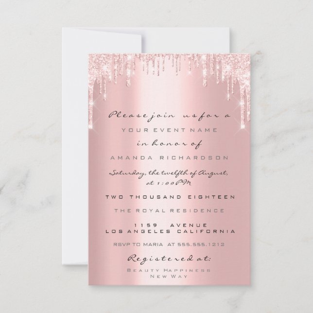 Invitation Parties scintillant rose gouttes Rose Gold Bridal  (Devant)