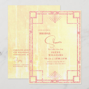 Invitation Parties scintillant rose Jaune Art Déco Douche Bri