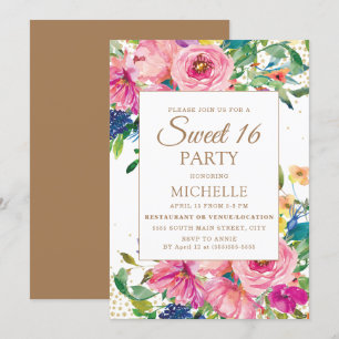 Invitation Parties scintillant rose jaune floral or doux 16