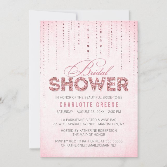 Invitation Parties scintillant rose Look nuptiale douche Invi (Devant)