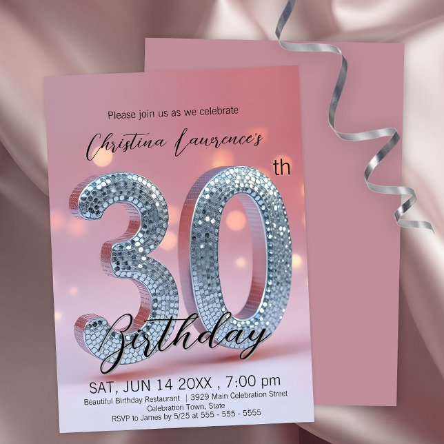 Invitation Parties scintillant rose luxueuse 30e anniversaire (Créateur téléchargé)