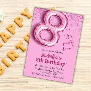 Invitation Parties scintillant rose mignon ballon no.8 girly