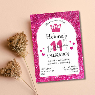 Invitation Parties scintillant rose mignon éclatant 11e anniv