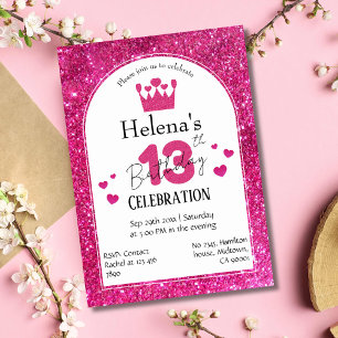 Invitation Parties scintillant rose mignon éclatant 13e anniv