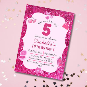 Invitation Parties scintillant rose mignon éclatant 5e annive