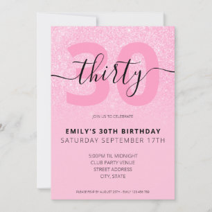 Invitation Parties scintillant rose moderne Élégant Script 30