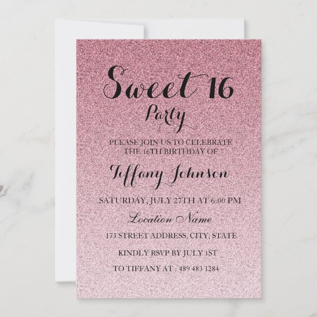 Invitation Parties scintillant rose moderne Faux Ombre Sweet  (Devant)