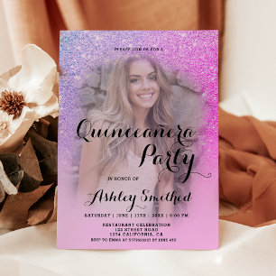 Invitation Parties scintillant rose moderne ombre photo Quinc