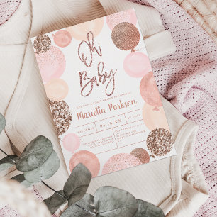 Invitation Parties scintillant rose moderne or baby shower ba