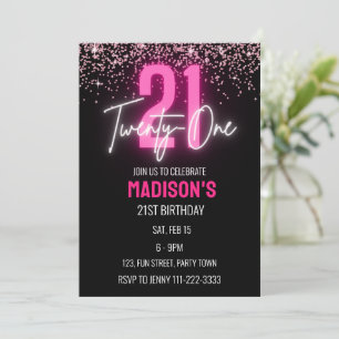 Invitation Parties scintillant rose Neon 21ème anniversaire f