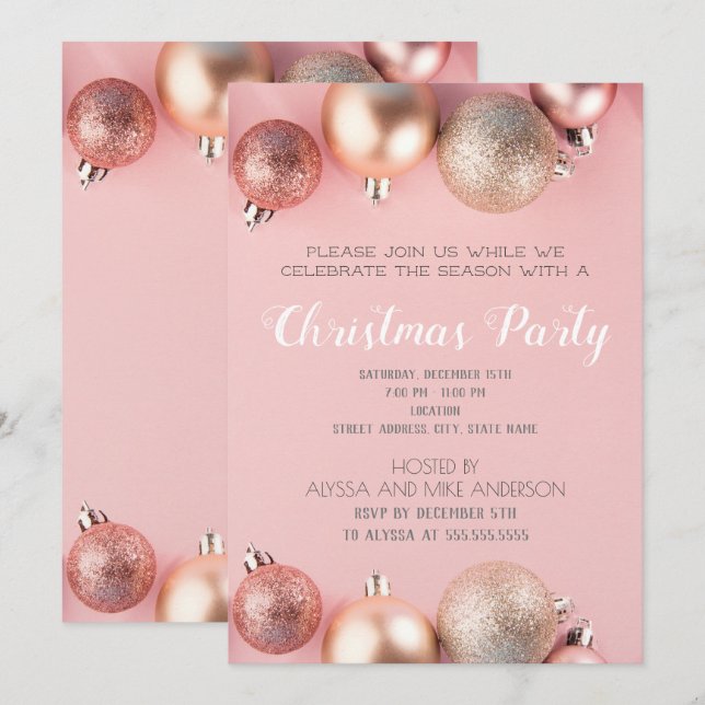 Invitation Parties scintillant rose Noël Ornement Vacances In (Devant / Derrière)