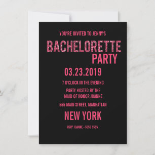 Invitation Parties scintillant rose noir Glitz Typographie Ba