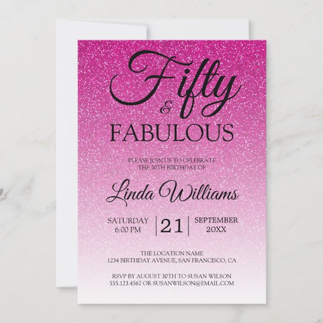 Invitation Parties scintillant rose Ombre 50 et FABULOUS 50e  (Devant)