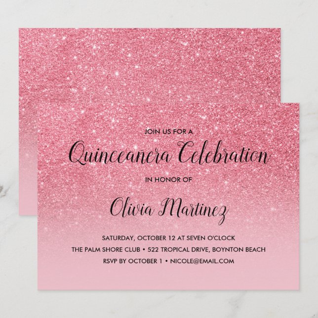 Invitation Parties scintillant rose Ombre Quinceañera (Devant / Derrière)