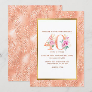 Invitation Parties scintillant rose or 40e anniversaire confe